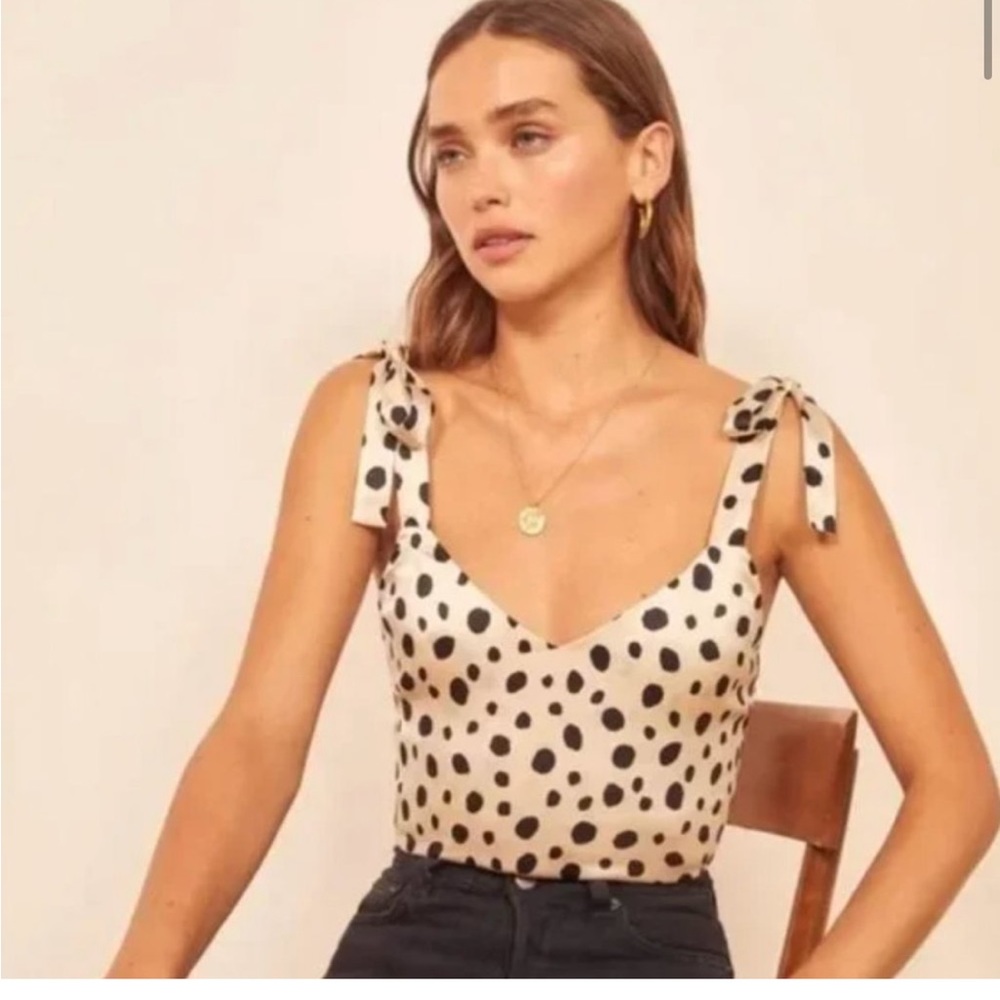 Reformation Silk Polka Dot Tank Top - XS